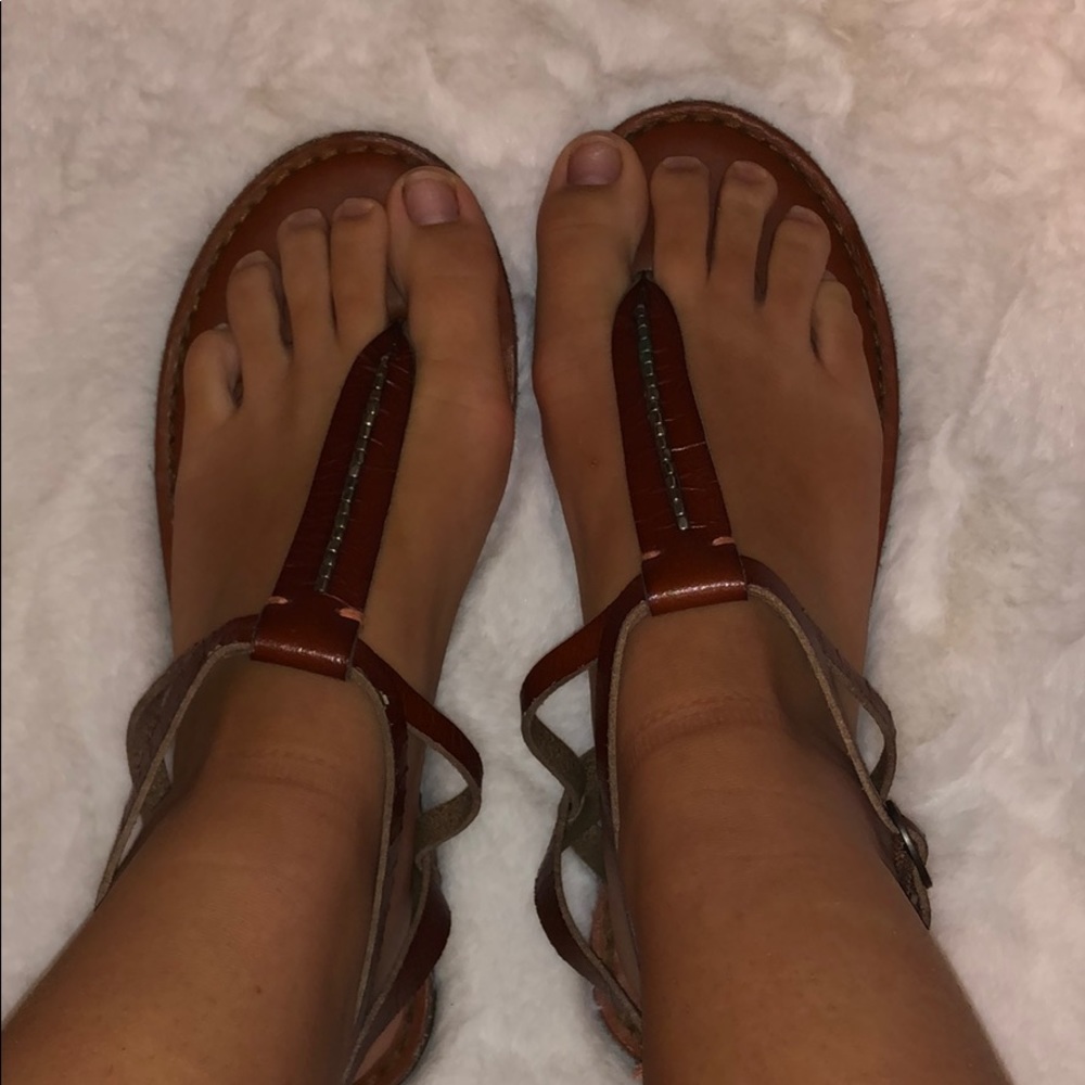 Brown Beaded Thong Sandals